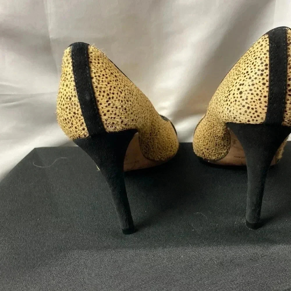 ANTONIO MELANI WO SIZE 7 TAN FUR BLACK DOTTED ANIMAL PRINT LEATHER UPPER - Picture 7 of 14